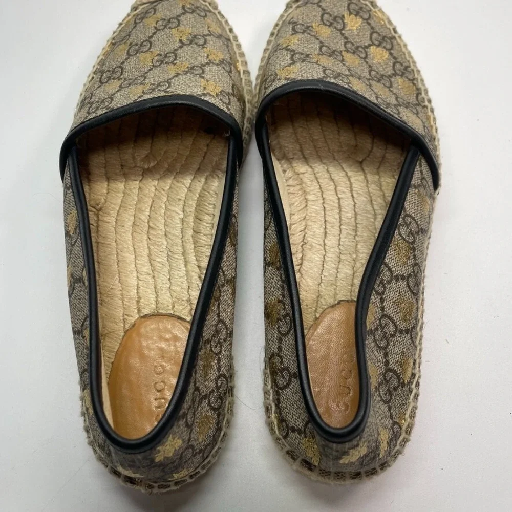 Authentic Gucci Pilar GG Bee Canvas‎ espadrilles 40 Great Condition